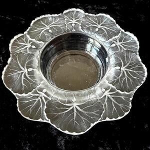 Lalique France Frosted Crystal Bowl Leaf Pattern Signed - 10152